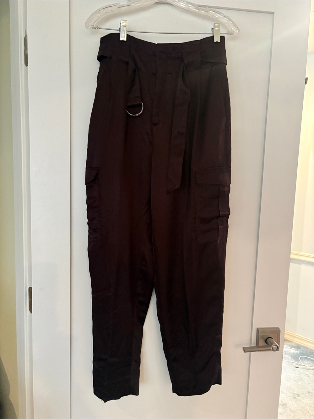 Banana Republic Satin Brown Cargo Trousers with Belt Detail Sz 6L